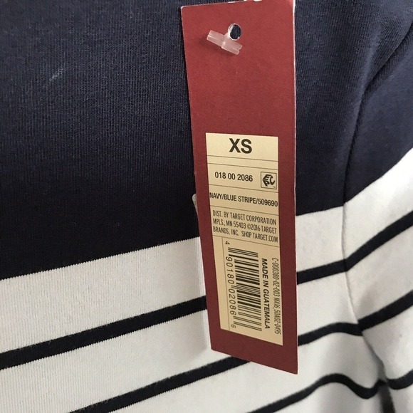 Merona T Shirt SzXS Blue/White Stripe Contrast Yoke 3/4 Sleeves NWT - Picture 7 of 8